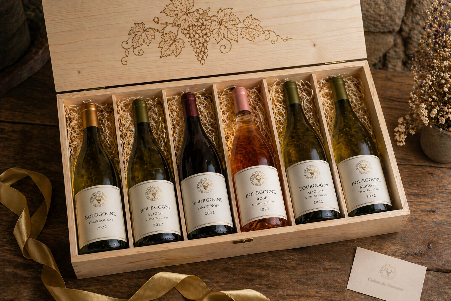 Coffret bois 6 bouteilles découverte — Domaine de la Pierre Dorée
